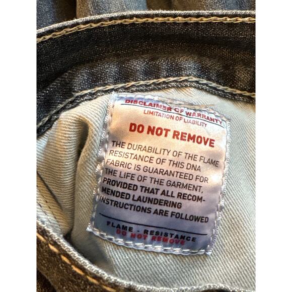 Ariat FR Jeans Men Sz 38x34 Blue Relaxed Boot M4 Distressed Denim CAT2 Workwear - Picture 6 of 11